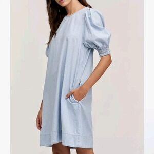Velvet by Graham & Spencer Denim Dress Womens S Puff Sleeve Chambray Pockets